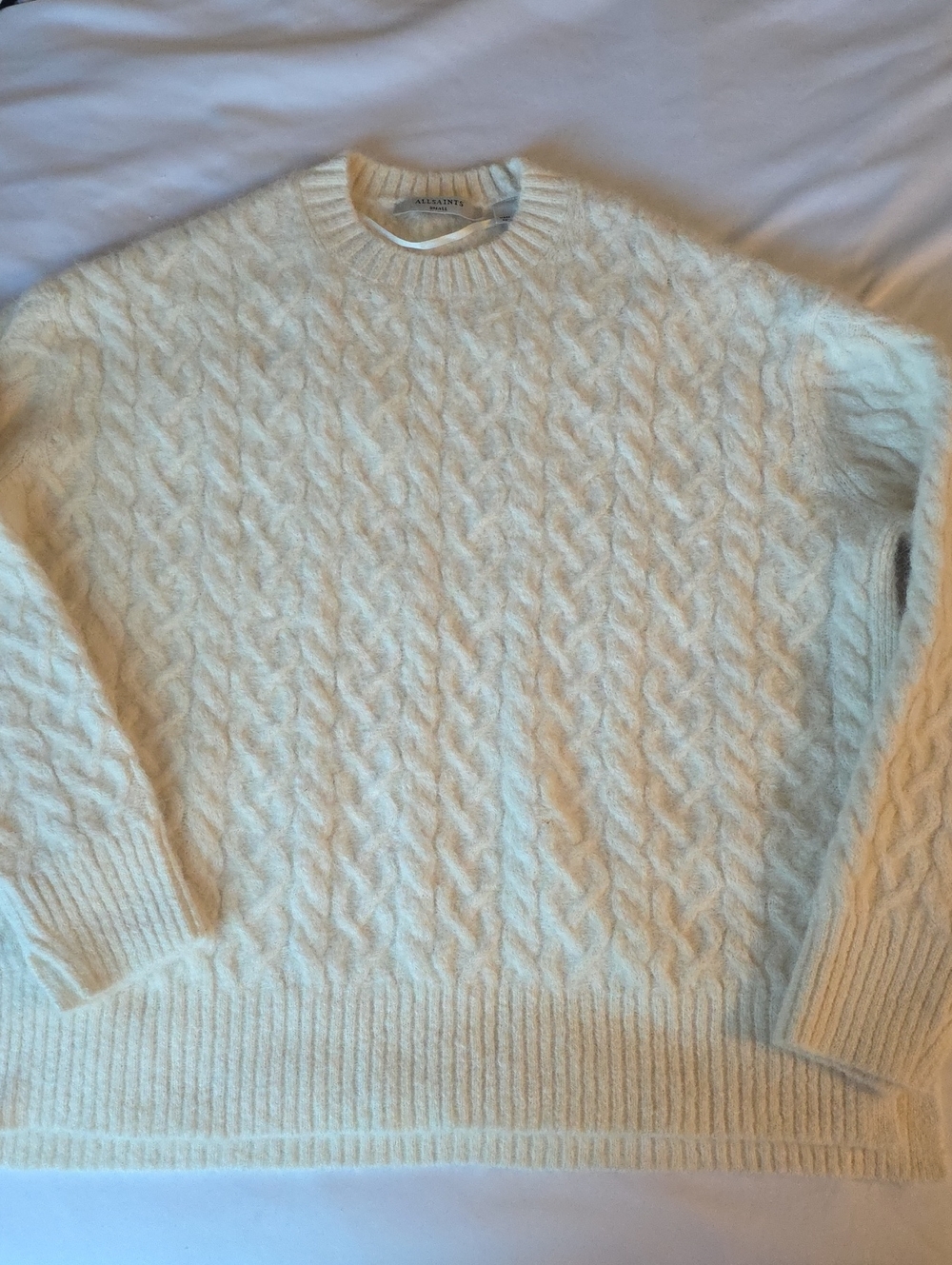All Saints Cream Cable Crewneck Sweater